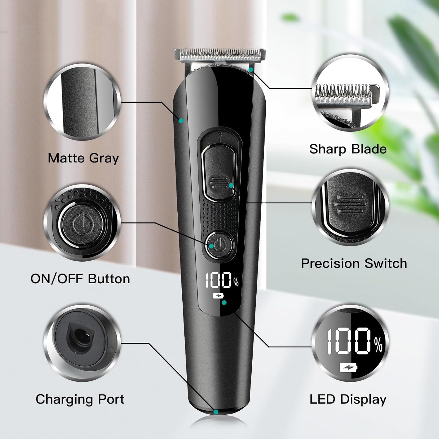 Hair Cutting Tool, Beard Trimmer Professional Hair Trimmer Machine Rechargeable Trimmer Cordless Grooming Kit Electric Zero Cutting Blade