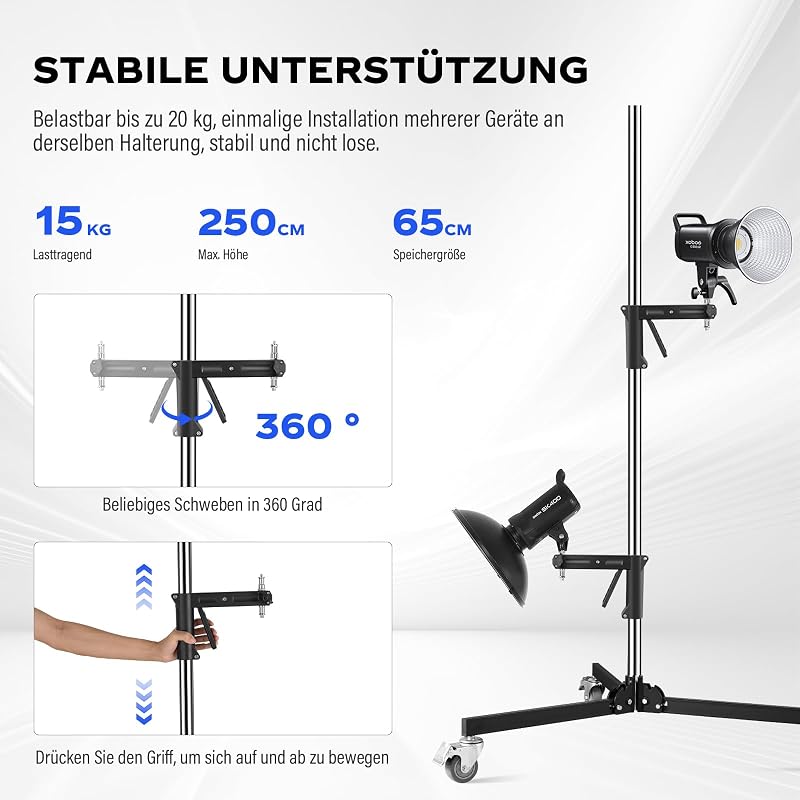 soonpho Acél Tripod Görgőkkel és Csúszó Karral, 10 kg Terhelhetőség, Stúdió Állvány