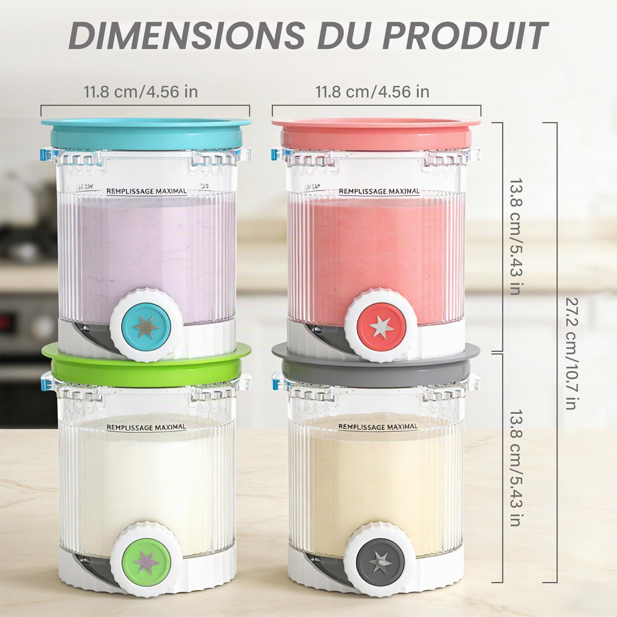 4 Pots à Glace Compatibles Ninja Creami NC700 NC701, 480 ml | Couvercles hermétiques anti-fuite, sans BPA et lave-vaisselle, idéal pour glace maison et préparation à l'avance