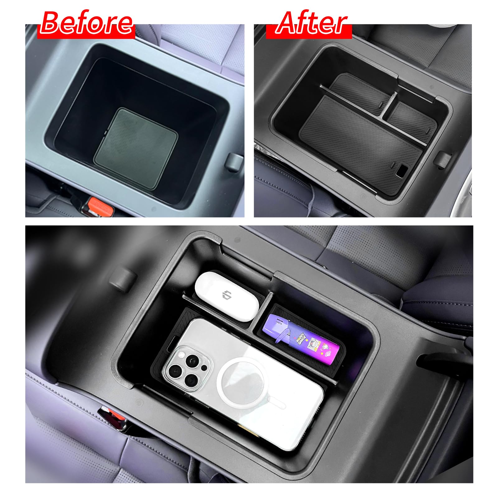 smabee Boîte d'accoudoir compatible avec Leapmotor B10 2025 2026 - Plateau de rangement pour voiture - Accessoires intérieurs ABS + PVC - Noir