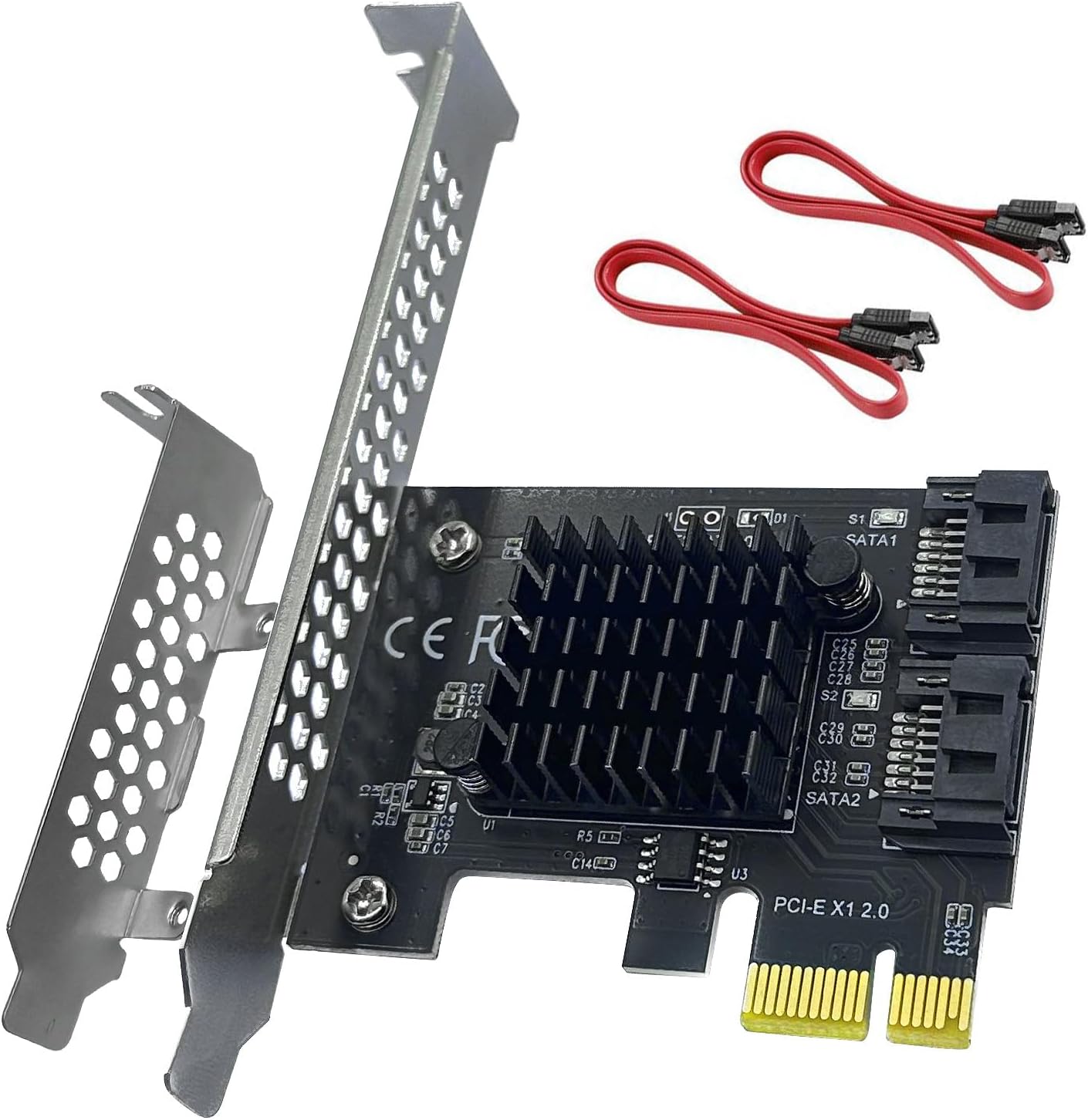 PCI-E to SATA3.0 Expansion Card, 2-Port, PCIe SATA III 6Gbps, Supports SSD & HDD, Compatible with PCIe X1, X2, X4, X8 Slots, Windows XP to 11, Linux, macOS