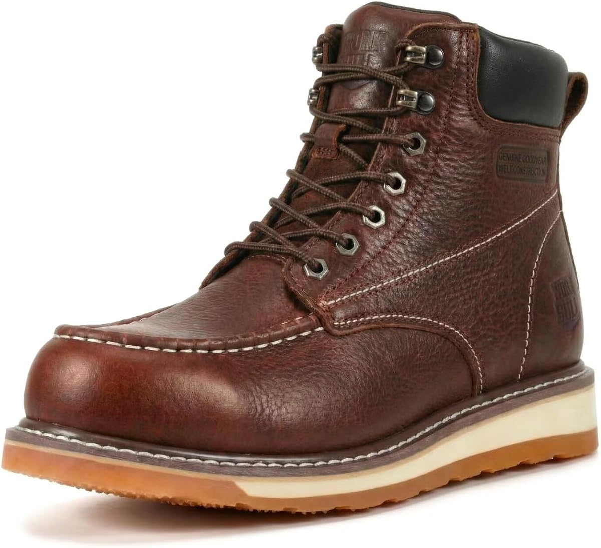 Botas de trabajo con punta de mocasín de 6 pulgadas para hombre | Goodyearwelt,Protección EH,Suela de cuña antideslizante y resistente al aceite