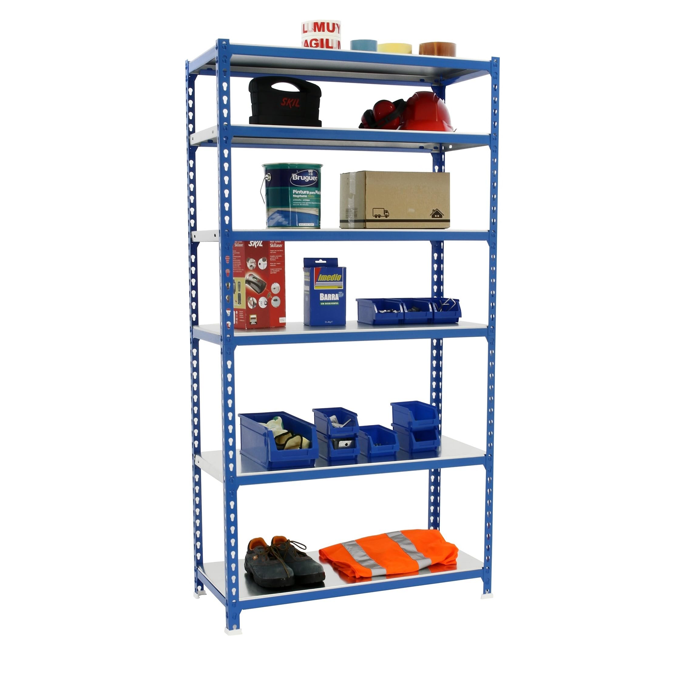 Simon Rack Estanterias Metalicas, 2500x900x400 mm, 6 Baldas de Metal, 180 kg de Punto Flexión, Estanterias Almacenaje, Azul/Galva - Simonclick