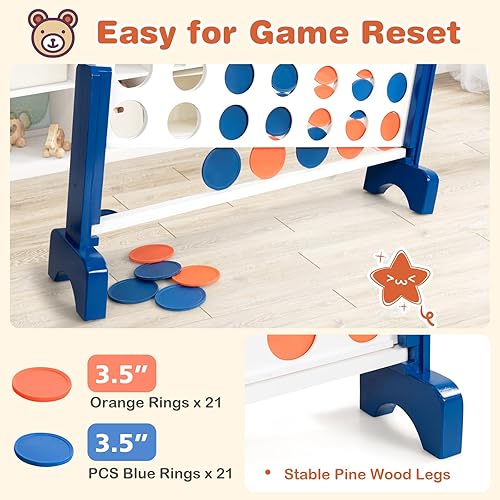 Miniatura 3 de HONEY JOY Juego gigante gigante de 4 a punta, juegos de patio para interiores y exteriores, para la familia, 42 anillos jumbo y liberación rápida,