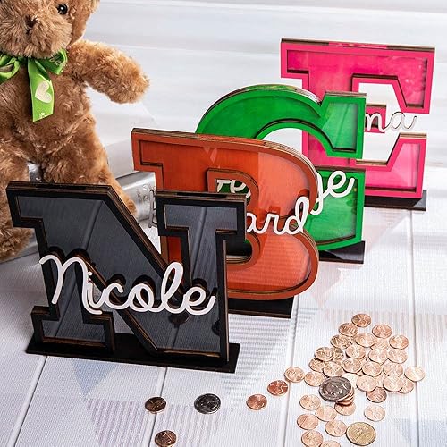 Miniatura 2 de callie Alcancía con inicial personalizada, regalo para niños, banco inicial con letras del alfabeto, banco interactivo de madera para ahorrar dinero