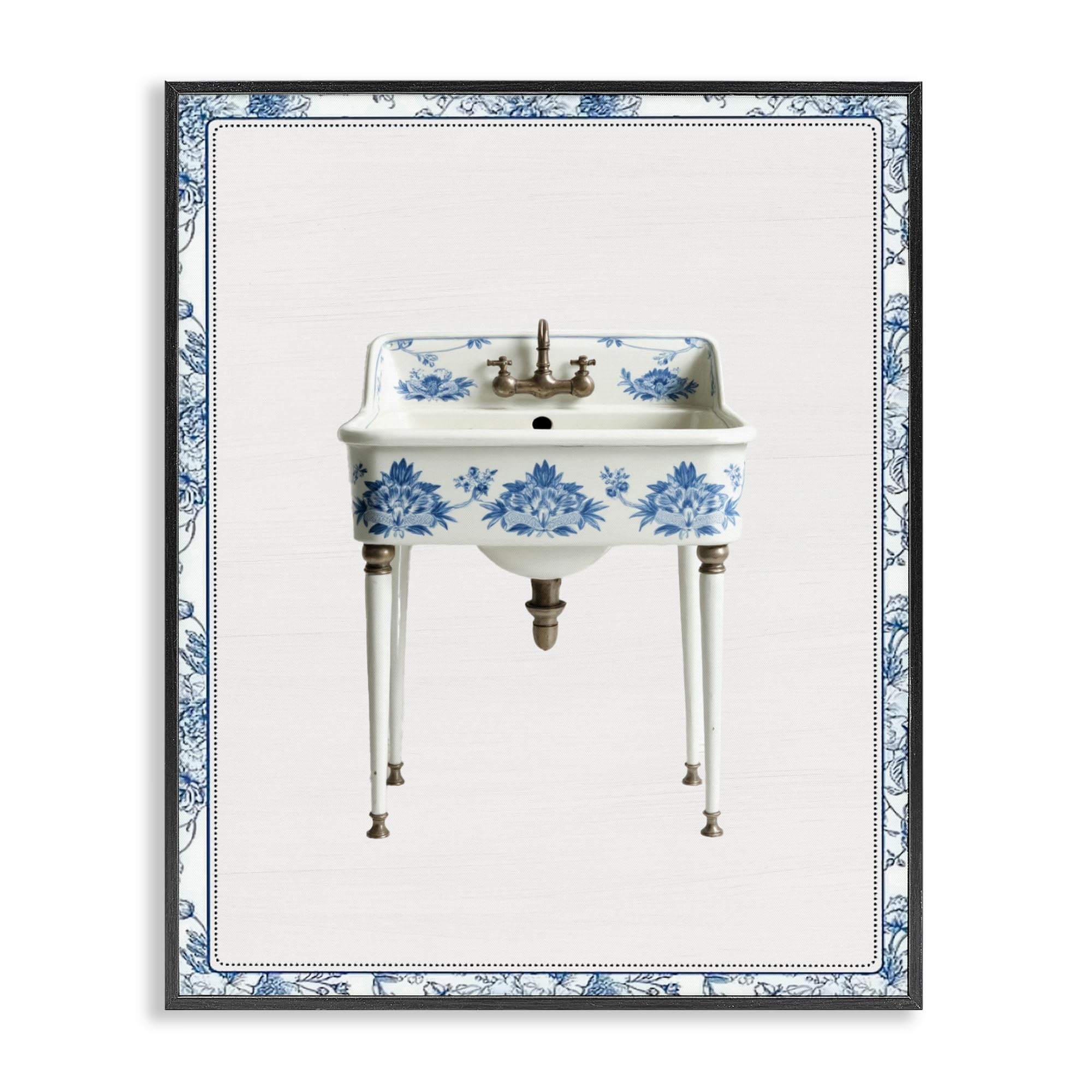 Vintage Chinoiserie Sink Floral, 24 x 30 Inch Framed Giclée Print