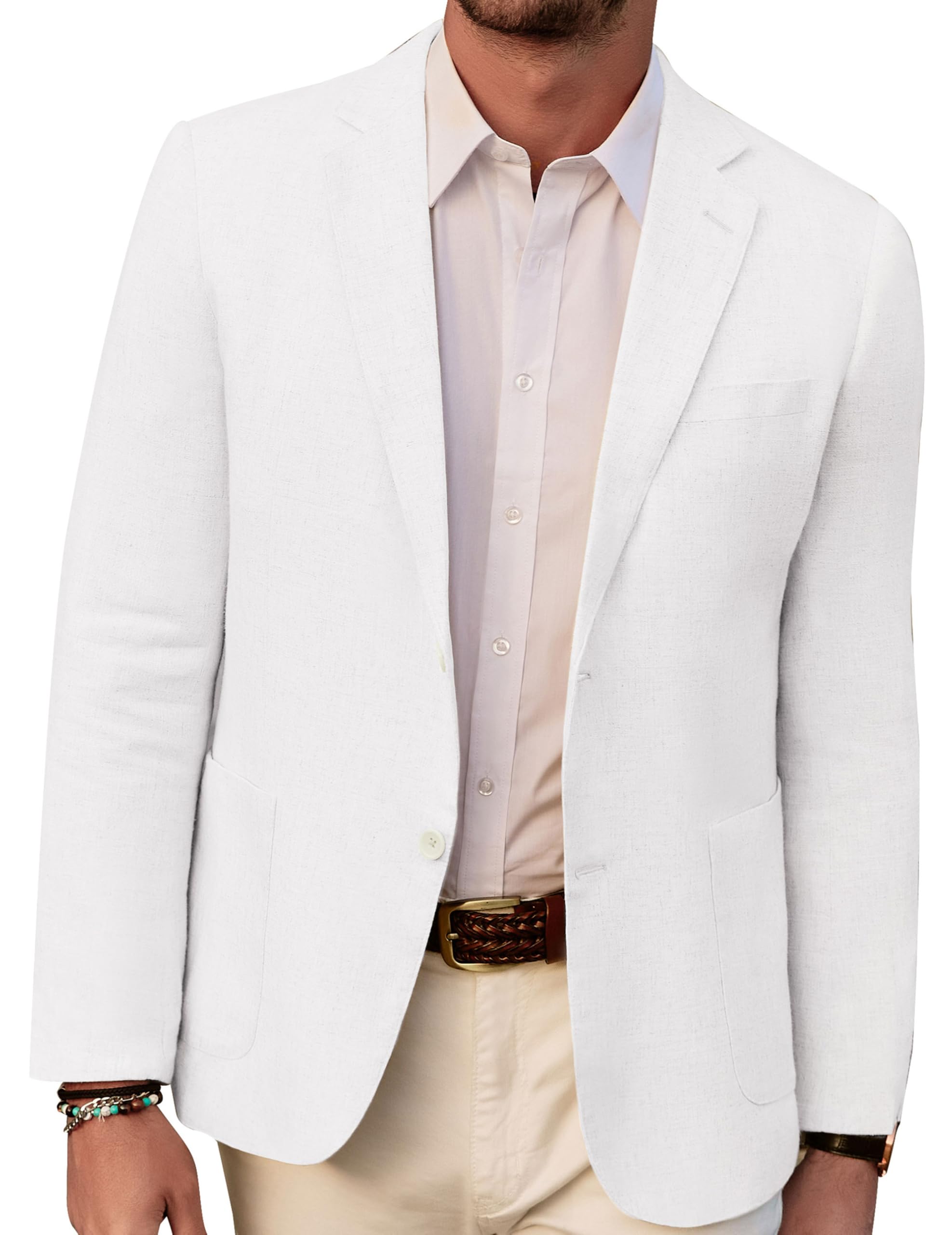 PJ PAUL JONES Veste en lin à coupe ajustée décontractée pour homme, légère, 2 boutons, veste sportive, coupe silencieuse, blanc, XXL
