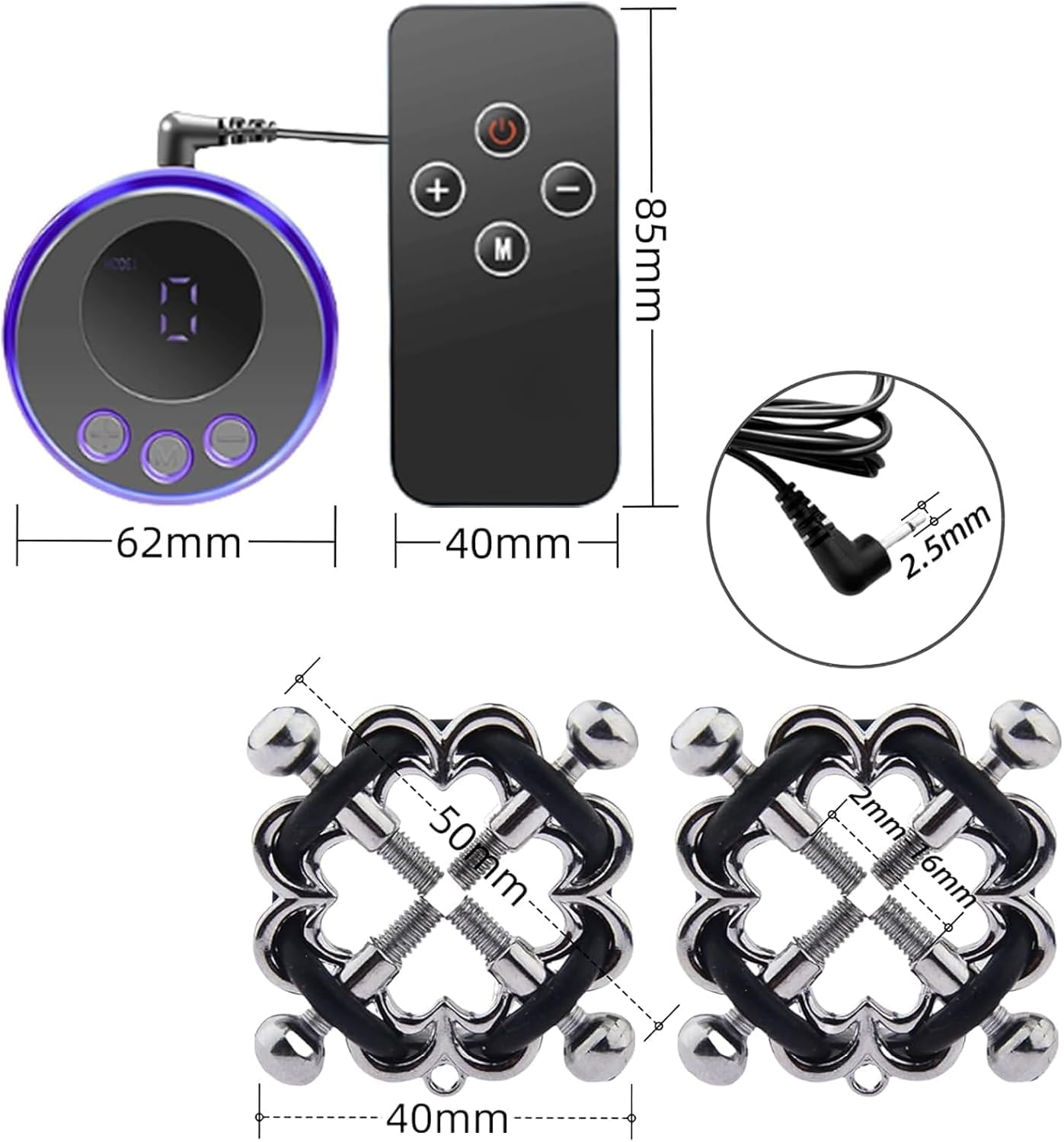 Estimulación eléctrica Pinzas para pezones Estimulación eléctrica Abrazadera de metal Pecho ajustable Pinzas de control remoto y descarga eléctrica Juguetes eróticos sm Bondage para parejas y adultos