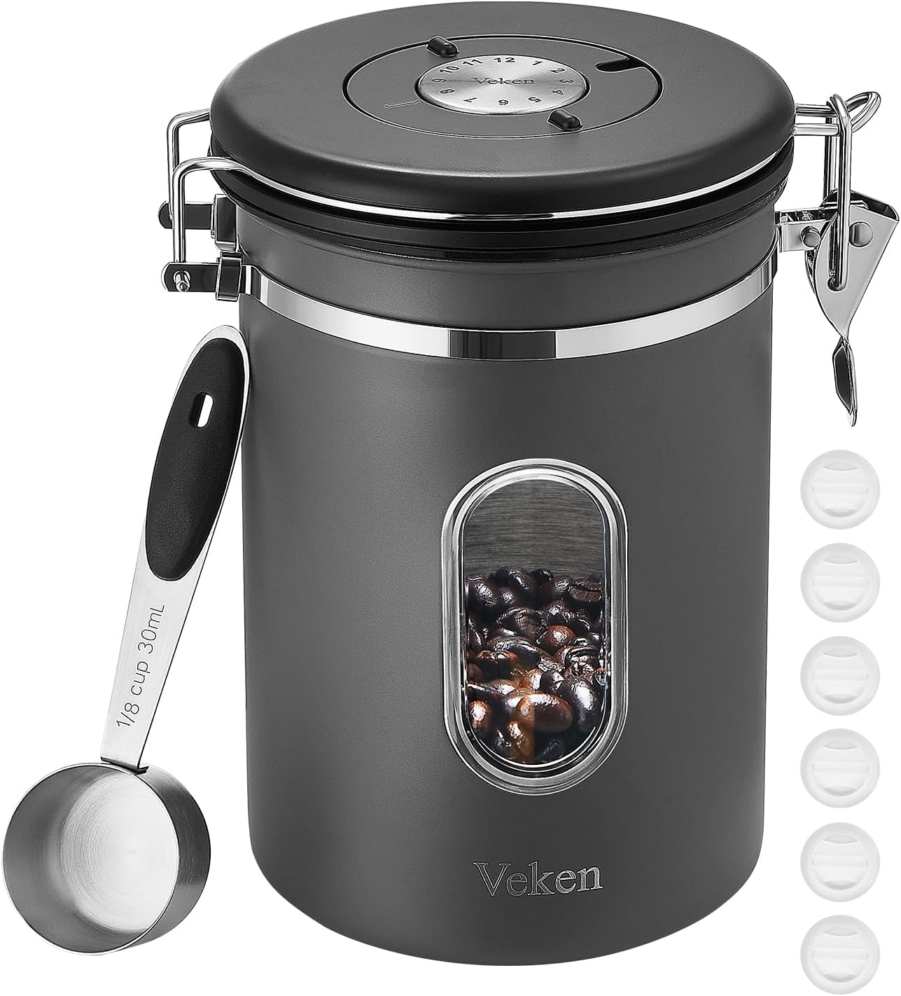 Veken Coffee Canister with Window, Airtight Stainless Steel Kitchen Food Storage