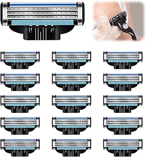 16 Cuchillas de Afeitar Compatibles con Maquinillas Tipo Mach 3, Recambios Profesionales de Doble Tira de Lubricación, Ideales para Afeitado Diario, Duraderas y Ajuste Perfecto (16 Pcs)