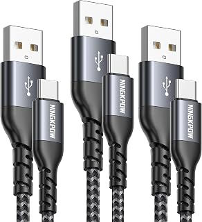 NINGKPOW USB C Charger Cable 2M 3Pack, USB C Cable 3.1A Braided Type C Charger Cable Fast Charging for Samsung Galaxy S23 S22 S21 S20 S10 S9 S8 A21s A20e A12 A53 A72, Huawei P50 P40, Google Pixel 7
