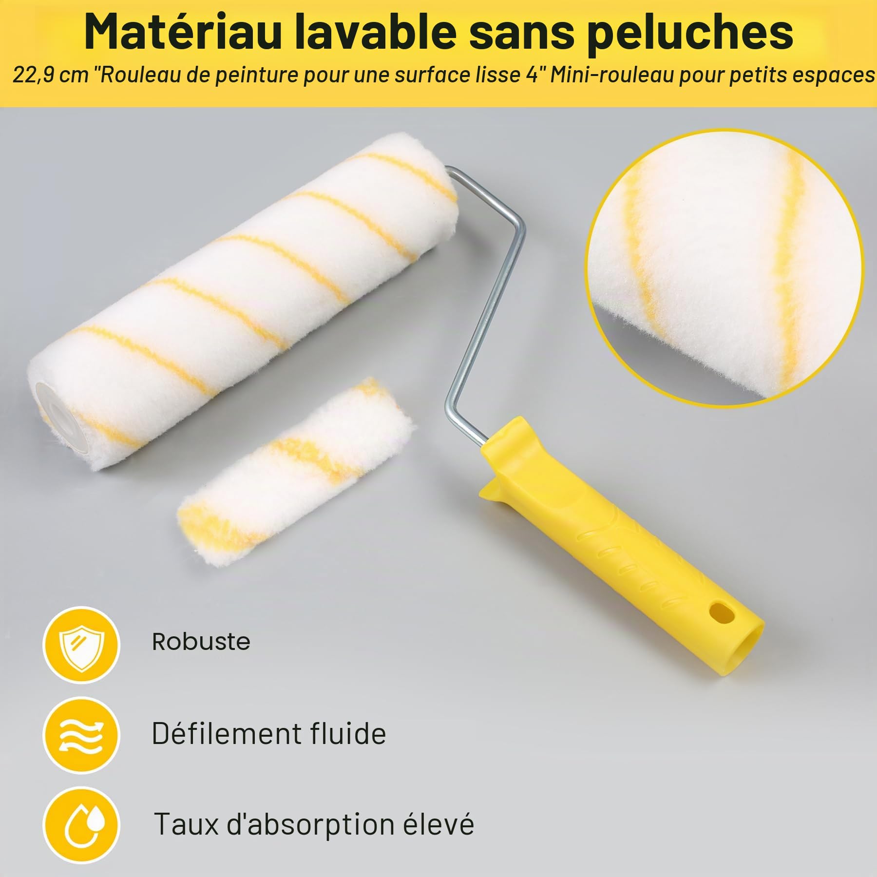 Ensemble de Rouleaux de Peinture, 20PCS Rouleaux de Peinture de 22,9 cm + 10,2 cm et Ensembles de Plateaux, Rouleaux pour Peinture avec Perche d'Extension de 1,5 m, Pinceau de Peinture, Cadres