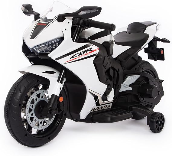Moto électrique Enfant BabyCar Honda CBR – 12V 30W – MP3, Sons Et Lumières – Blanc – Dès 3 Ans