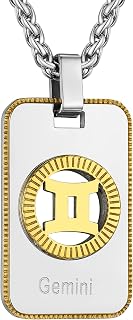 Gemini Necklace For Men,Stainless Steel Zodiac Star Sign Constellation Horoscope Pendant Necklace Men Women Astrology Jewelry Zodiac Dog Tag Pendant