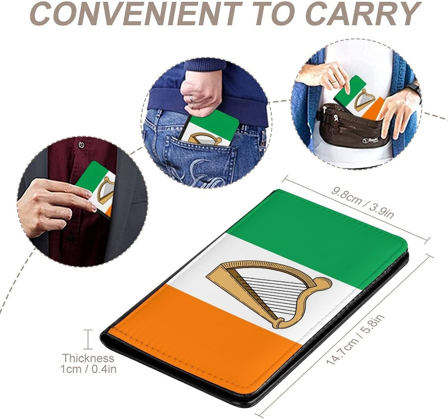 Ireland Harp Irish Flag Funny Passport Holder Slim Travel Wallet Passports Cover Card Case with Slot