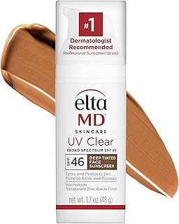 UV Clear Deep Tint Face Sunscreen, SPF 46 Tinted Sunscreen with Zinc Oxide, Oil-Free, For Sensitive Skin, Acne-Prone Skin, Lightweight, Dermatologist Recommended, 1.7 oz