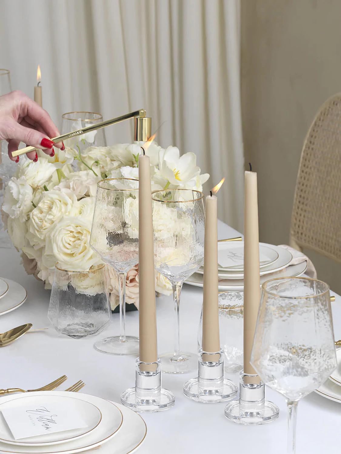 Vixdonos Glass Hurricane Candle Holder Set of 6 Modern Candlestick Holders Long Taper Candle Stand with 11.8 inch Tall Cylinder Windproof Cover for Wedding Party Table Centerpiece Outdoor