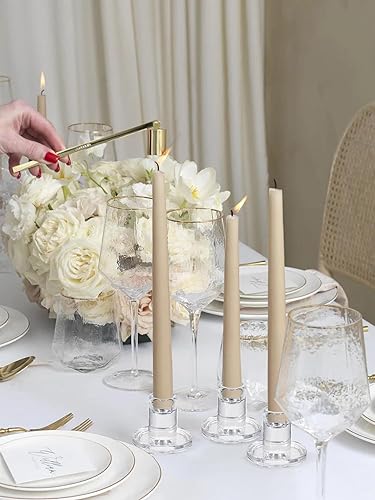 Miniatura 7 de Vixdonos Juego de 3 portavelas de cristal con forma de huracán, moderno soporte para velas cónico largo con cilindro de 11.8 pulgadas de alto,