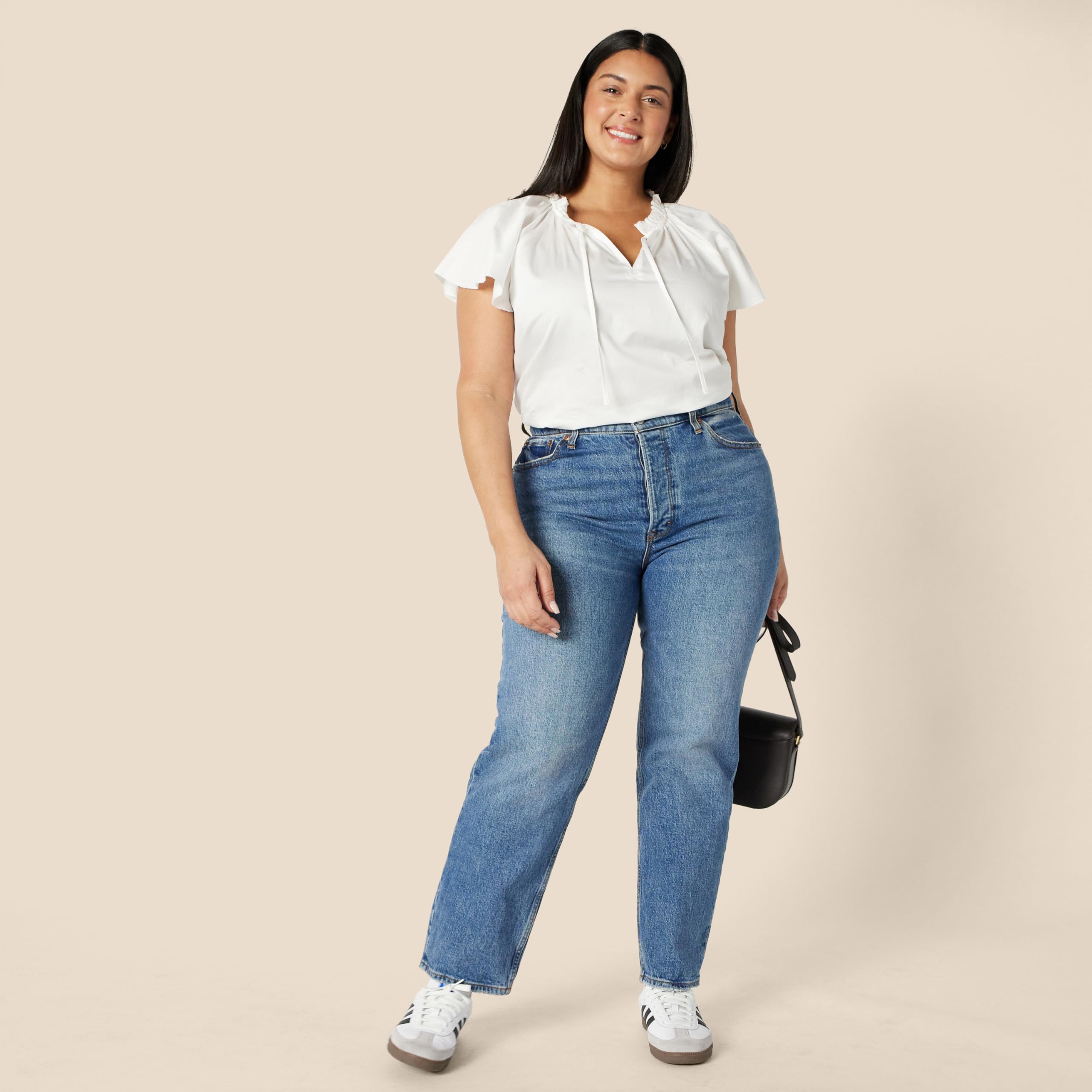 Amazon Essentials Donna Blusa a Maniche Lunghe con Collo Arricciato in Raso di Cotone vestibilità Comoda (Gonna Venduta Separatamente)