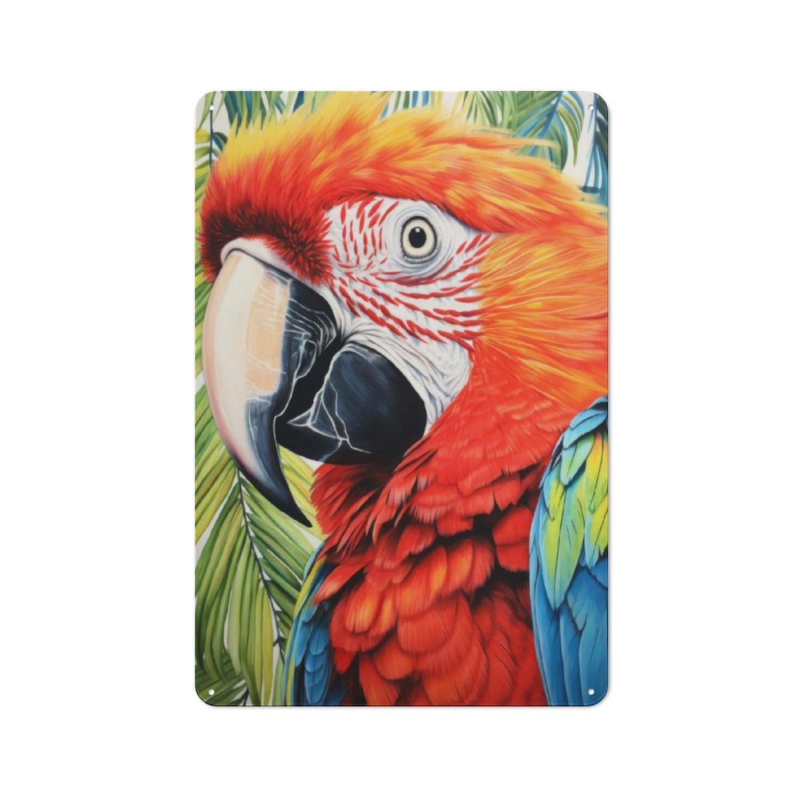 Junmoney Parrot Close Up Portrait 30X20cm Industrial-Style Tin Sign With For Hallway Wall, A Metal Wall Feature For A Newly Arranged Hallway