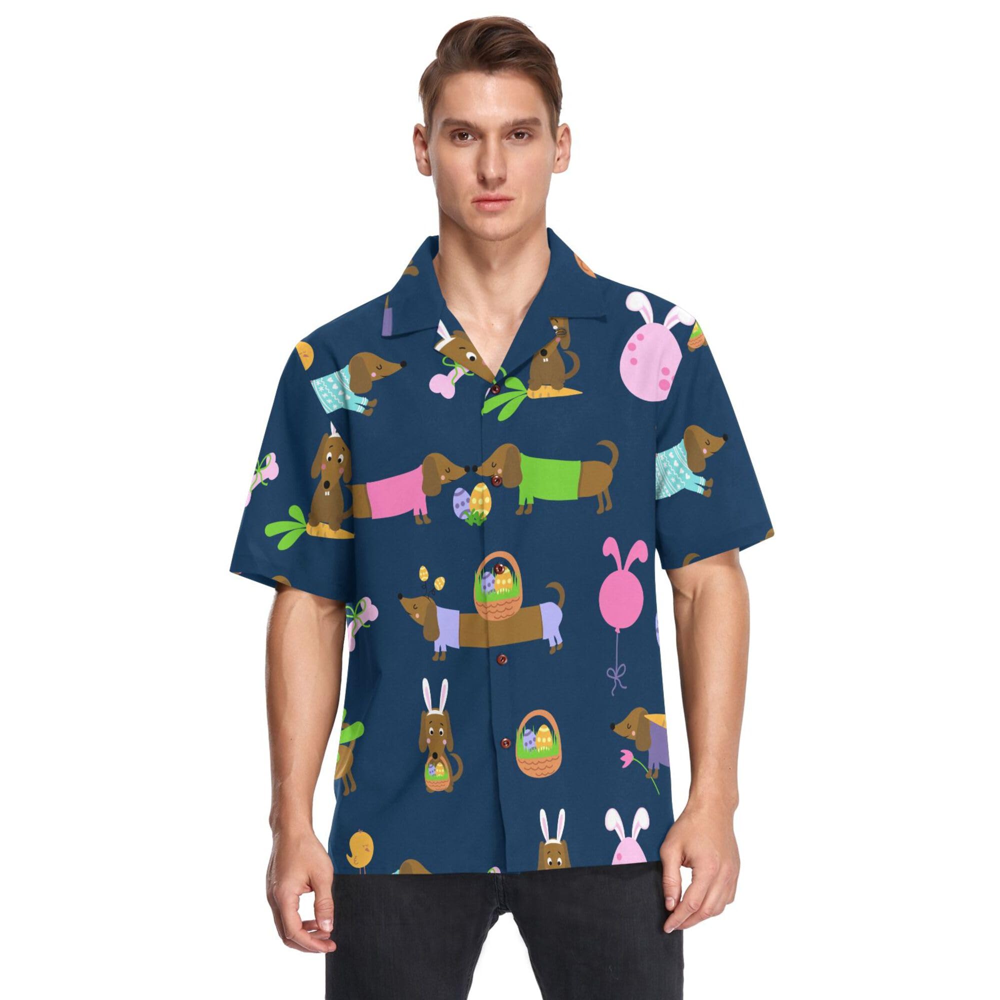 Fisyme Hawaiian Shirt for Men Loose-Fit Short Sleeve Button Down Casual Beach Aloha Boys Shirts