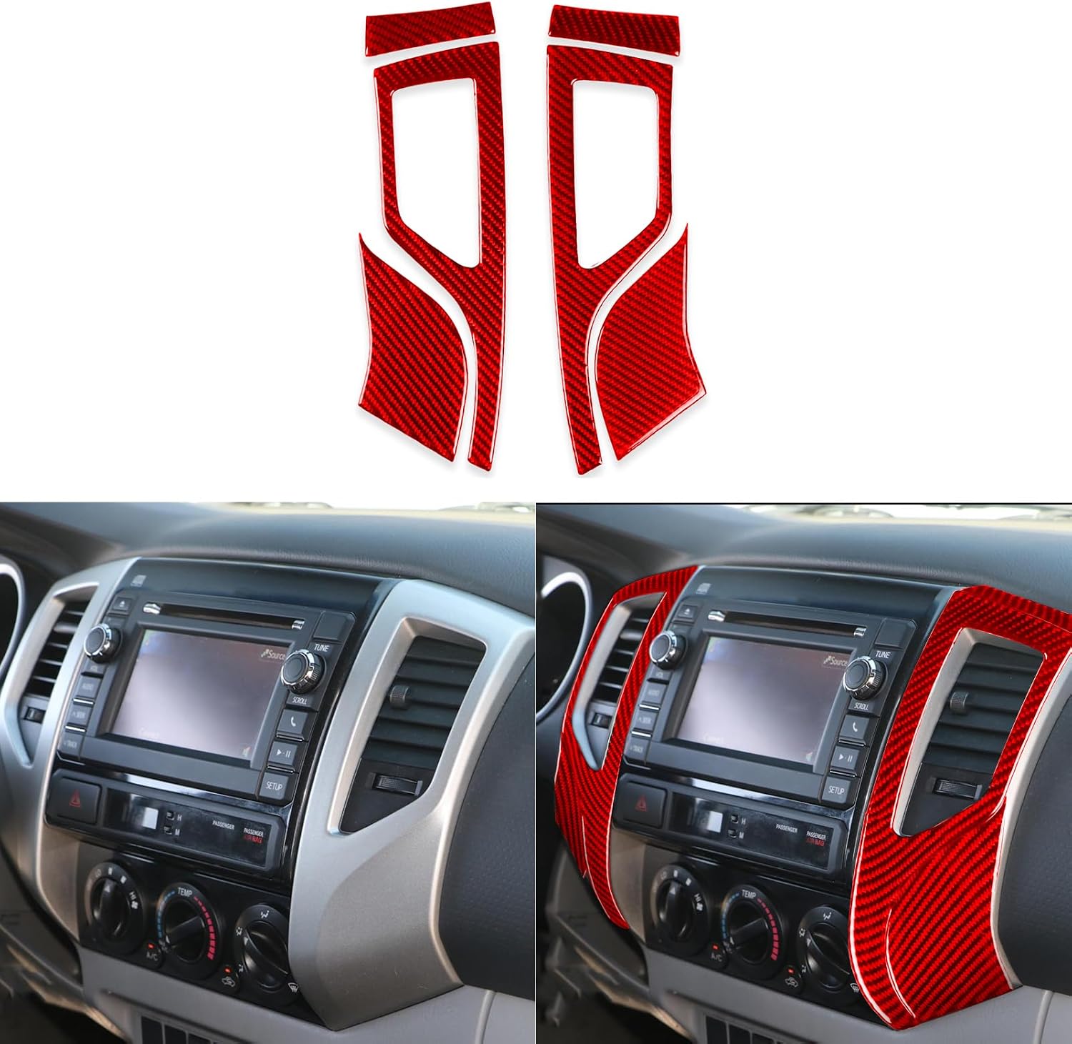 Real 3K Carbon Fiber Car Central Air Conditioner Outlet Air Vent Panel Cover Soft Sticker Compatible with Toyota Tacoma 2012 2013 2014 2015 Auto Interior Accessories red 6pcs(Type B)