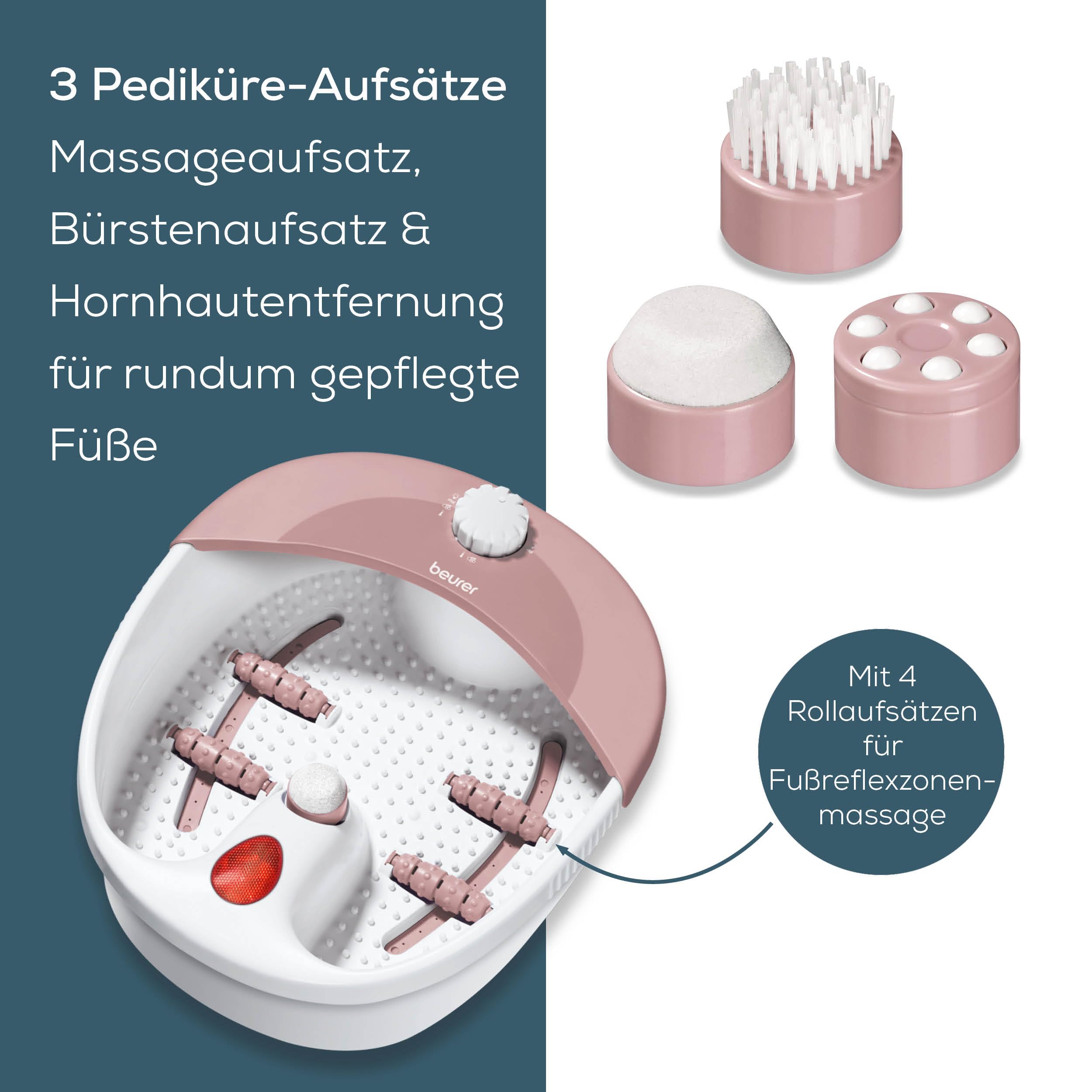 Beurer FB 20 Fußspudelbad, entspannende Sprudel- & Vibrationsmassage mit 3 Funktionsstufen, wohltuendes Infrarotlicht-Feld, Pediküre-Aufsätze, Spritzschutz, rutschfeste Gummifüße