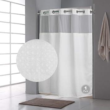 Fabric Shower Curtain with Snap in Liner Waffle Pattern 1 Pack 71x74 Inch Water Resistant