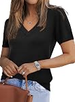 Arach&Cloz Women's 2026 Trendy Short Sleeve Sweaters Wool Blend V Neck Pullover Tops Business Casual Outfits