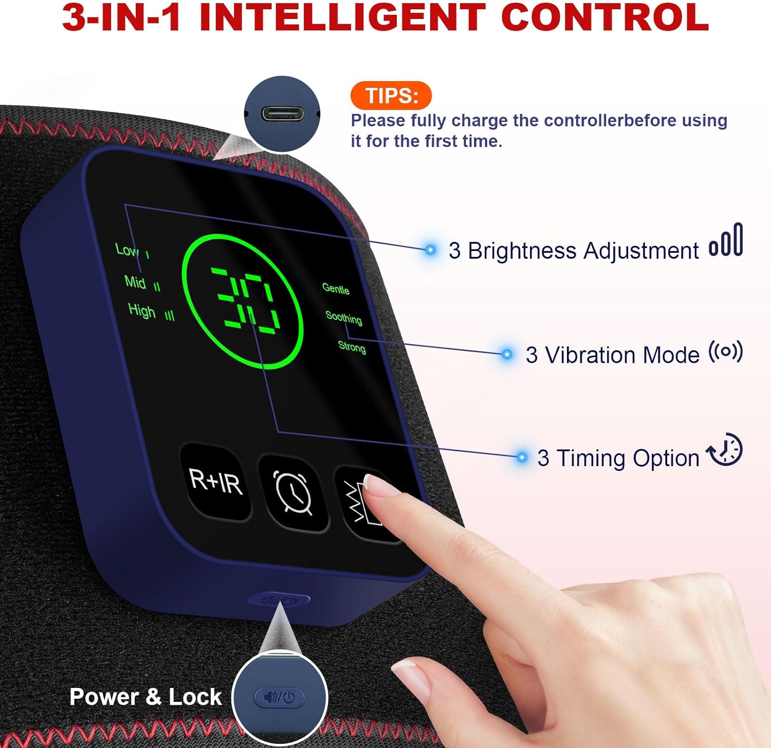 Cordless Red Light Therapy Belt for Body, Portable Infrared Light Therapy Massage Belt with Timing,3 Vibration Modes, 660nm 850nm Deep Therapy for Back Knee Hands Feet - Image 4