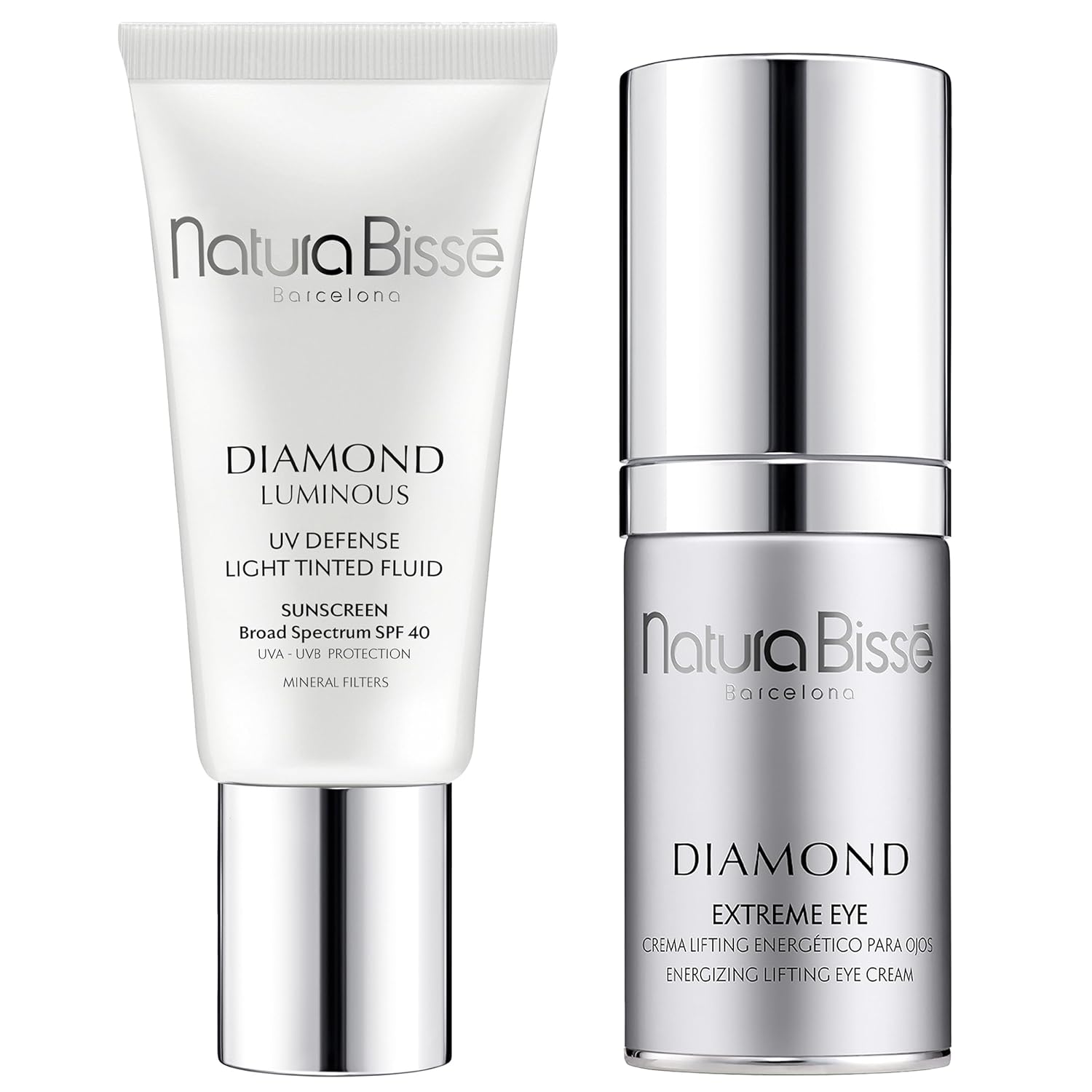 Natura Bissé Diamond Extreme Eye 0.8 oz & Diamond Luminous Tinted SPF 40 Sunscreen Bundle, Targeted Eye Care & Sun Protection for Youthful, Radiant Skin, 0.8 oz/1 oz