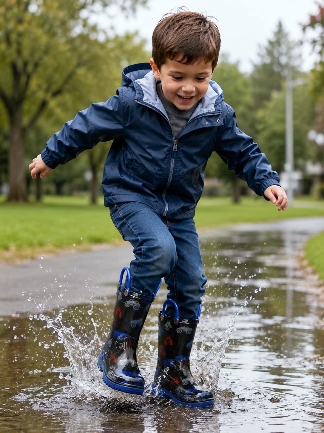 Puddle Play Toddler and Kids Waterproof PVC Rain Boots with Easy-On Handles – Lightweight Slip-Resistant Outdoor Boots for Boys and Girls image 2