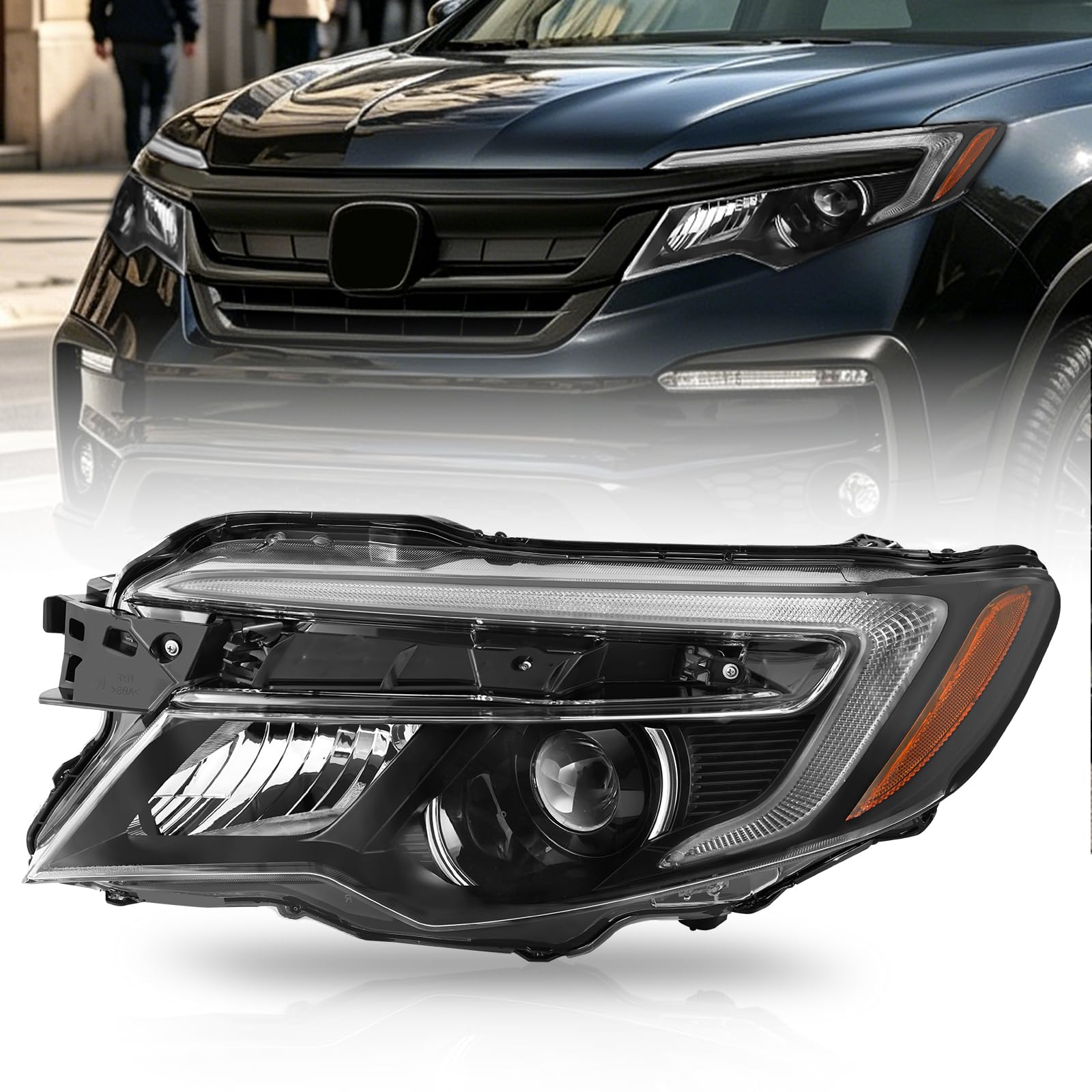 LED Headlight 7-Pins Compatible with 2016-2022 Honda Pilot/2019-2021 Honda Passport /2017-2020 Honda Ridgeline, LED DRL/Low Beam, HB3 High Beam, Replaces 33100-TG7-A21(Driver Side(Left))
