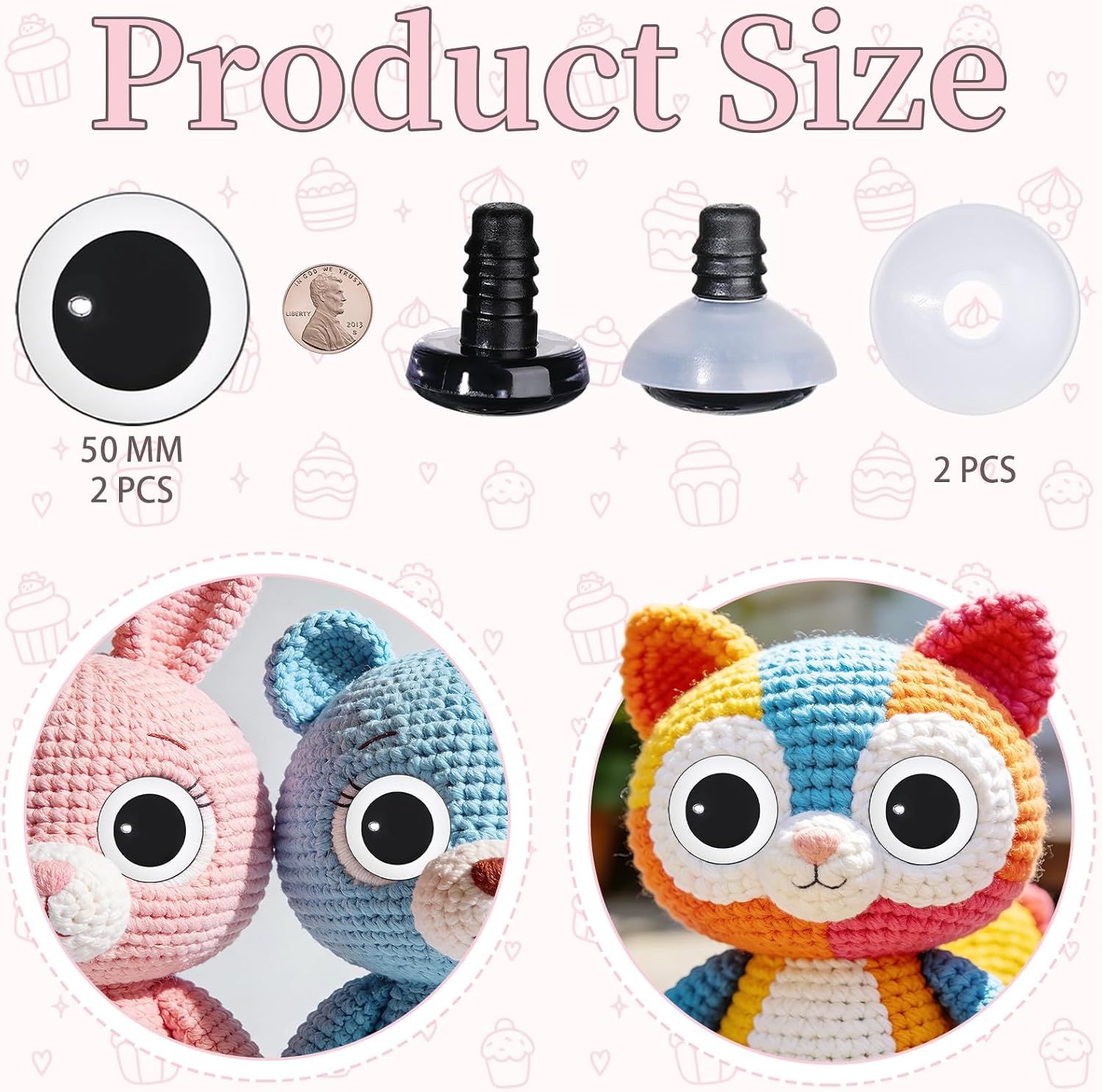 MUCUNNIA 4PCS 50mm Clear Safety Eyes for Crocheting with Washers Clear Safety Eyes for Amigurumi 3D Crochet Eyes Clear Safety Eyes for Painting Teddy Bear Crochet Toy Christmas Decorations
