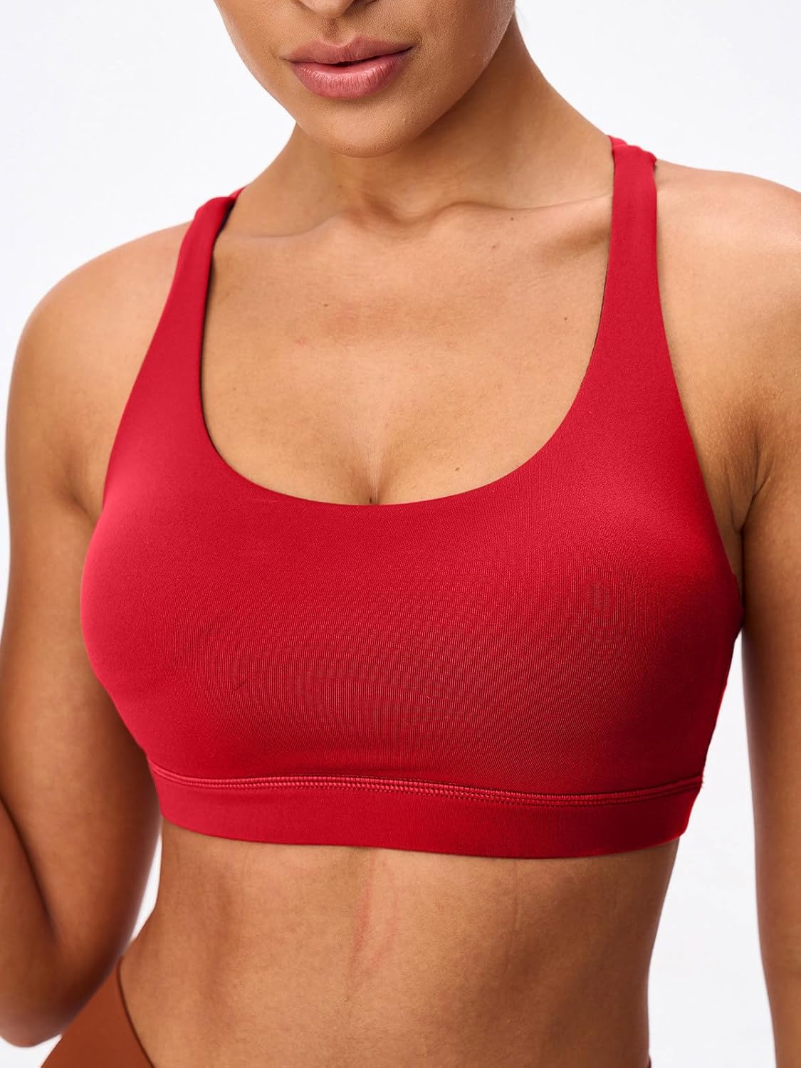 Women's Strappy Sports Bra Cross Back Light Compression Padded U Neck Low Impact Workout Supportive Yoga Top