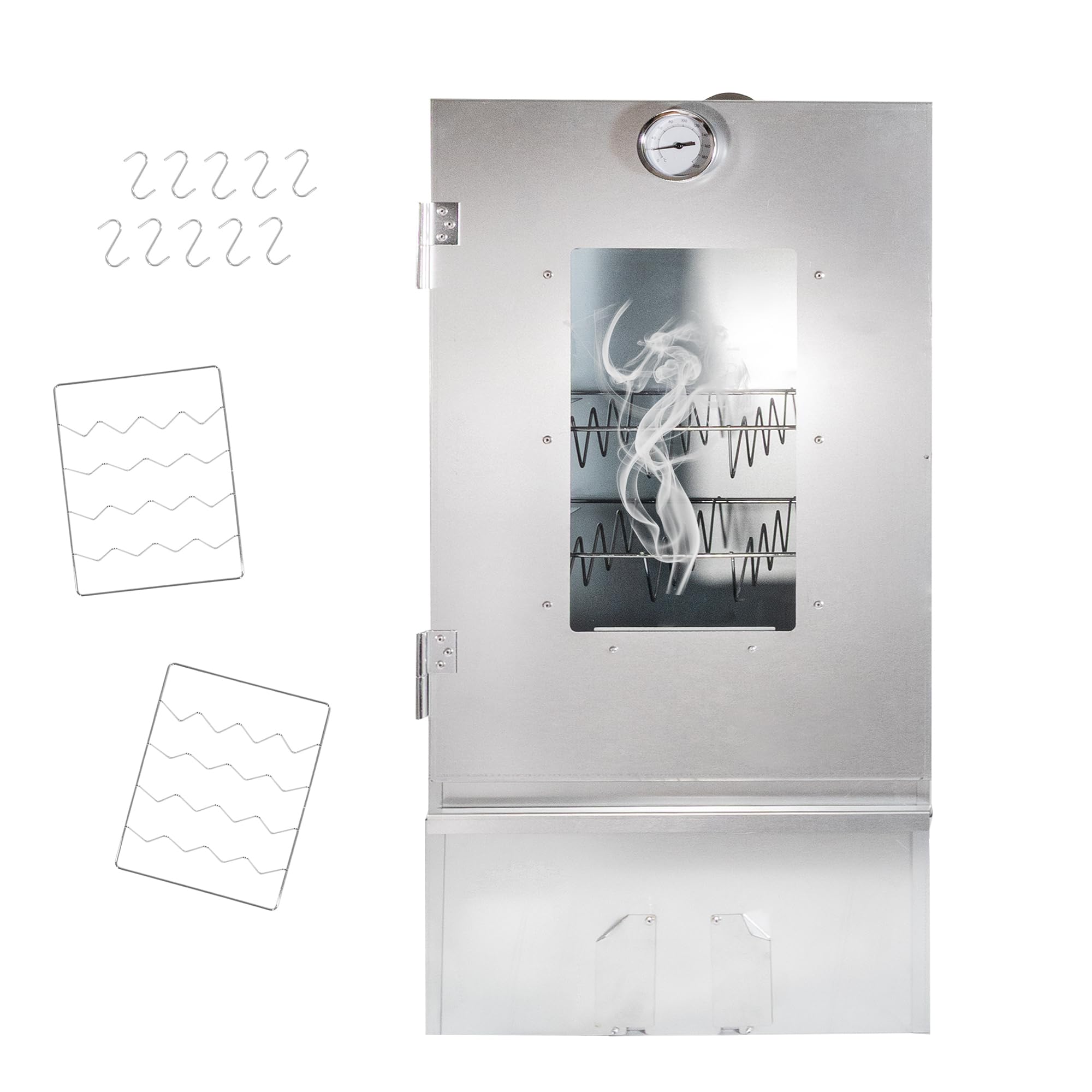 LEMODO Rookoven met uitgebreide accessoires, rookkast van gelegeerd staal, koude rookoven met grote rookkamer, tafelrookoven met thermometer en kijkvenster
