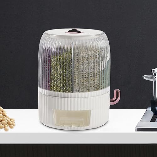 Miniatura 8 de Xuthusman Contenedor de almacenamiento de arroz y granos de 6 rejillas, dispensador de alimentos giratorio de 360 para granos pequeños, frijoles,