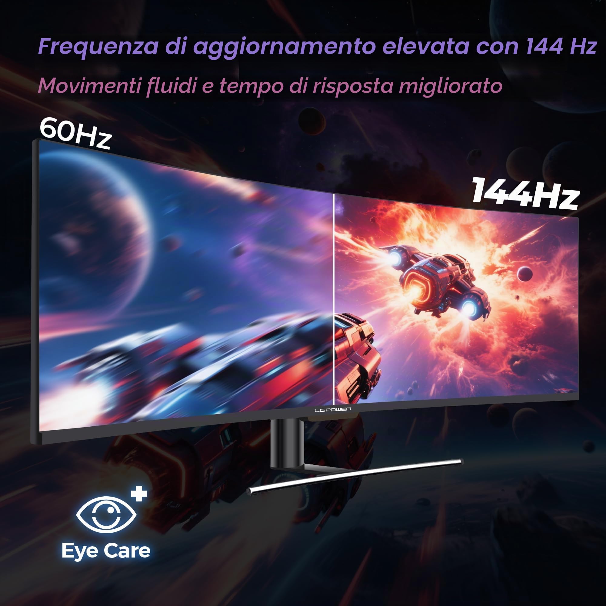 LC-Power Monitor Gaming Curvo da 49'',144 Hz, QLED-VA, 32:9, 100% sRGB, AMD FreeSync™ Premium, DP & HDMI, HDR 400, LC-M49-DFHD-144-C-Q