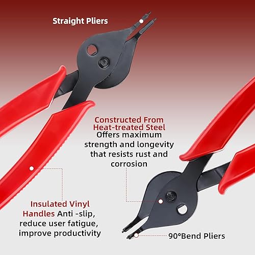 Miniatura 2 de KUNTEC Juego de 11 alicates de anillo resistente, alicates de clip interno y externo con puntas rectas y dobladas, juego de gancho y púas para