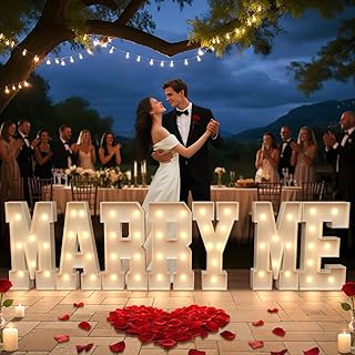 Marry Me Light Up Letters: Will You Marry Me Sign Marquee Letters 2.3 Feet Tall Yellow Lit Proposal Decorations Outdoor Large Engagement Wedding Party Decorations Kit with 2000 Pcs Rose Petals