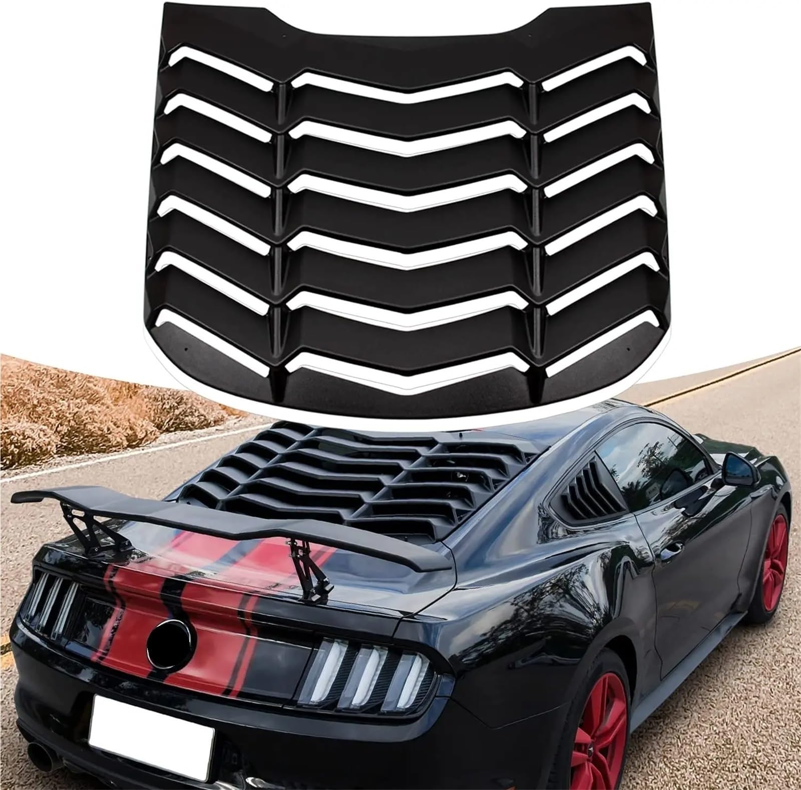 Rear Window Louvers Compatible for Ford Mustang 2015-2023 in GT L Style ABS Matte Black Winds-hield Sun Shade Cover Vent