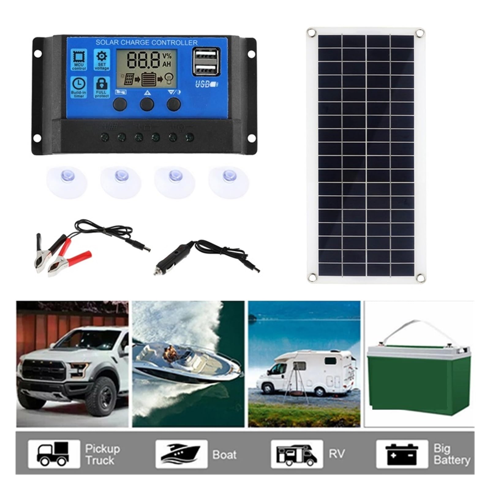 łAdowarka Z Panelem SłOnecznym Panel słoneczny 12V ogniwo słoneczne 10A-60A kontroler Panel słoneczny do telefonu ładowarka samochodowa RV zewnętrzna bateria(Only Solar Panel)