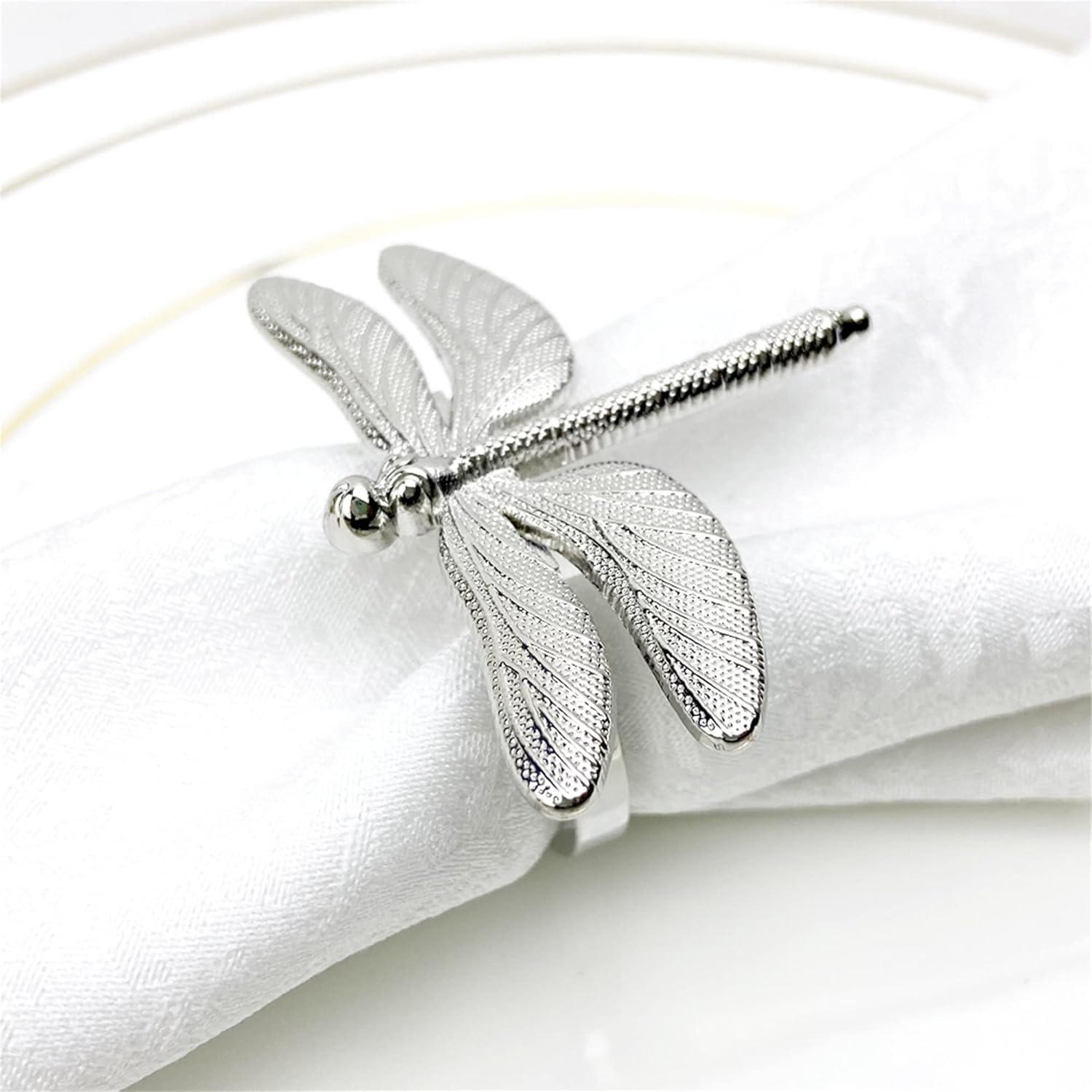 Silver Napkin Rings Set of 6 for Summer Wedding Fathers Day Metal Dragonfly Napkin Holders for Table Linens, Dining Kitchen Coffee Everyday Use Dinner Party Occasion : Home & Kitchen