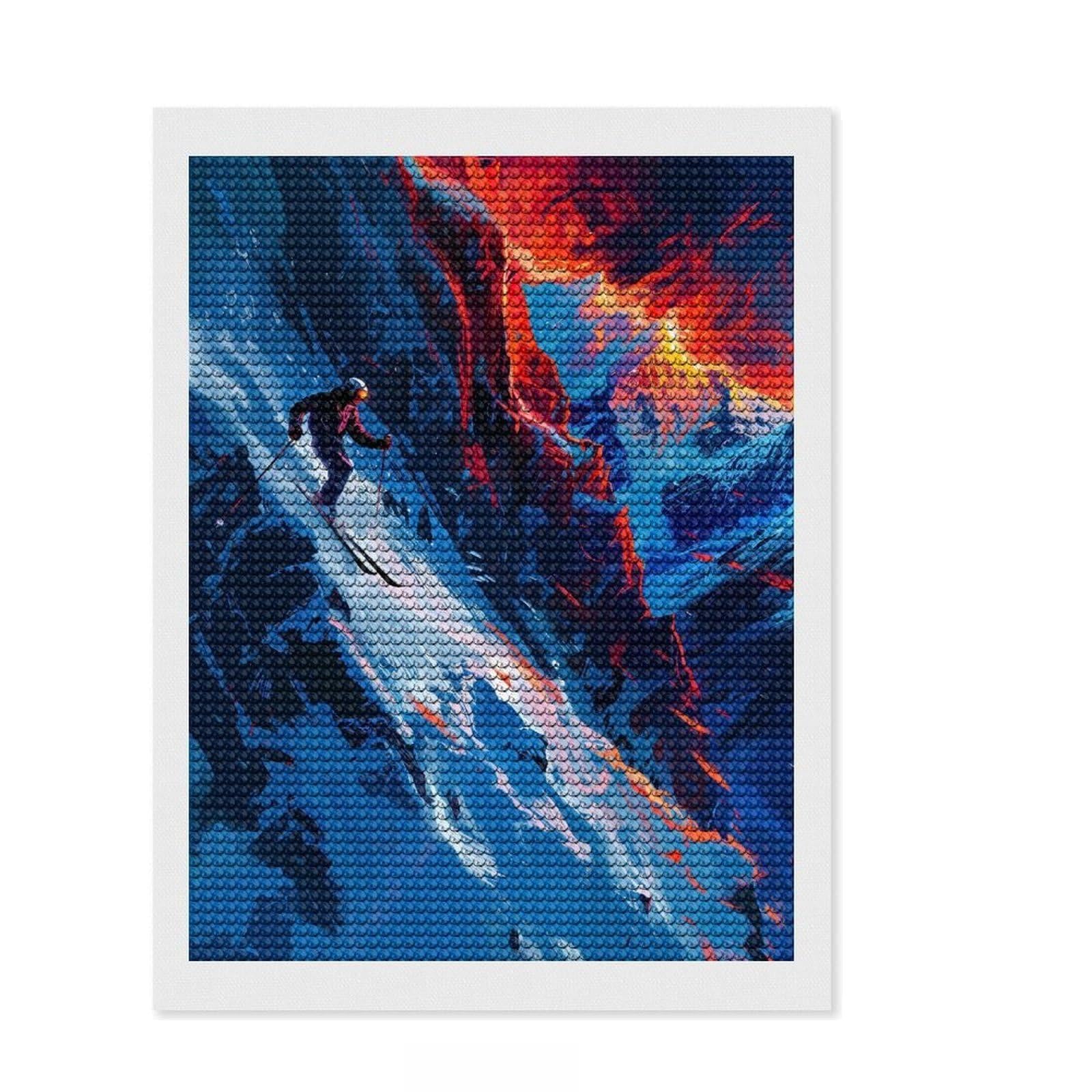 Junmoney Cool Skier in A Mountain Diamond Art Canvas 12"x16", Relaxing DIY Hobby, Enjoyable At-Home Hobby, Farmhouse Decor, Gift Idea, Easy to Enjoy