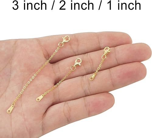 Miniatura 9 de Extensores de cadena dorada para collares, extensiones de pulsera de plata de ley, extensor de collar dorado para mujer, juego de 3 piezas, 1, 2, 3