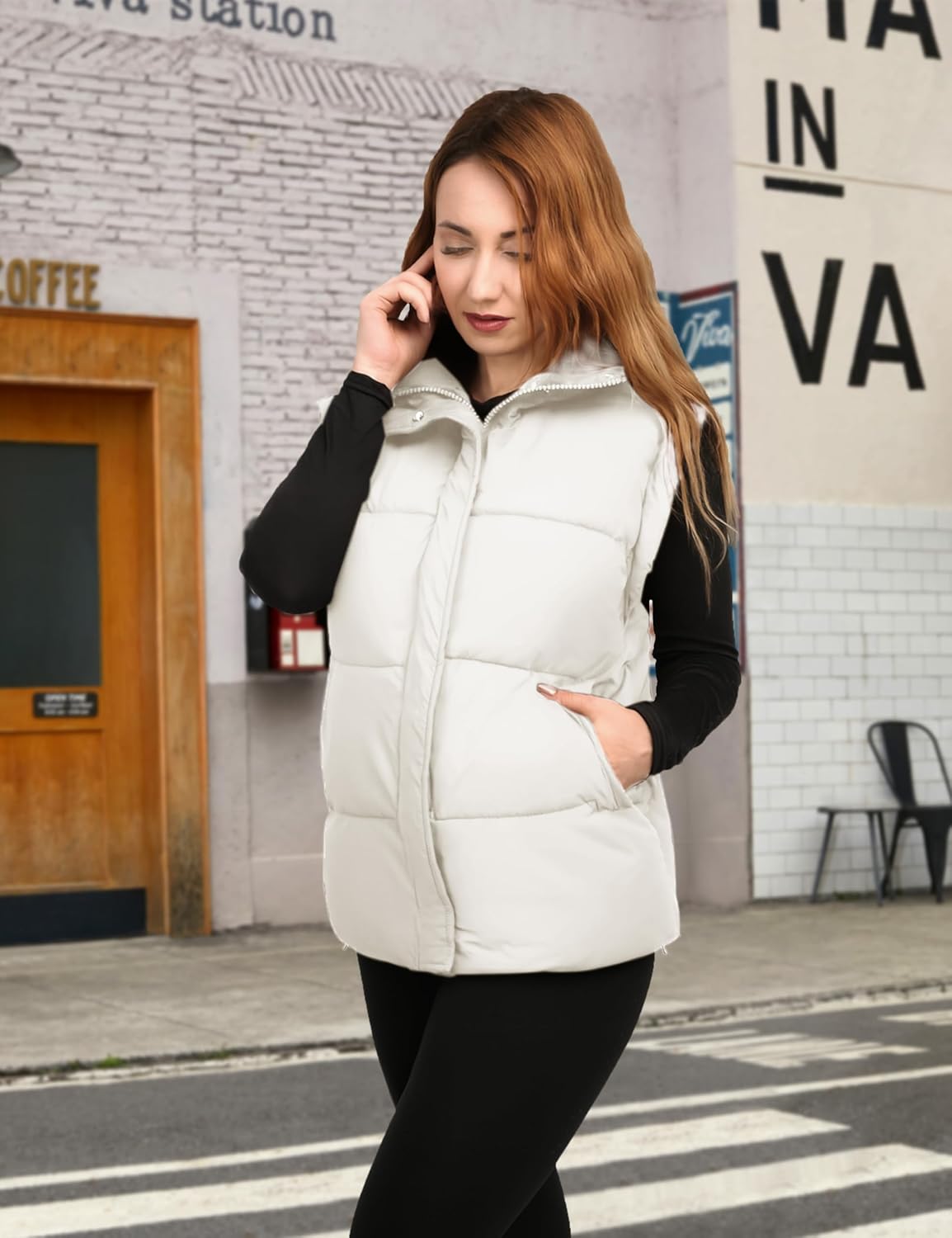Womens Oversized Quilted Vest Bubble Stand Collar Sleeveless Zip up Puffer Vest Warm Padded Jacket Coat - Image 6