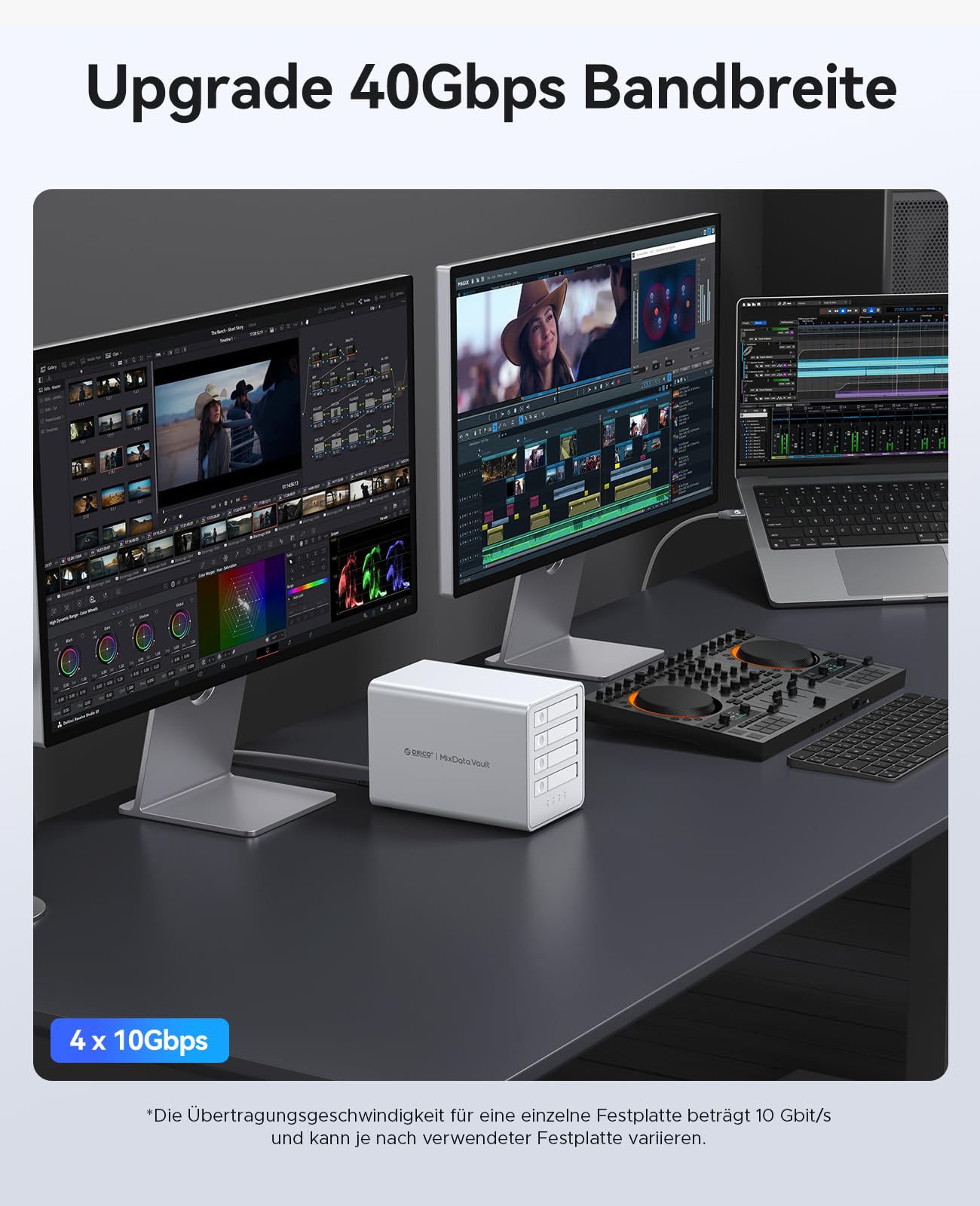 ORICO All-Flash 2.5-Festplattengehäuse 40Gbps SSD NVMe M.2 Externes Festplattengehäuse mit bis zu 32 TB Festplattengehäuse für 4K/8K Videobearbeitung Festplatten Docking Station -8848U4