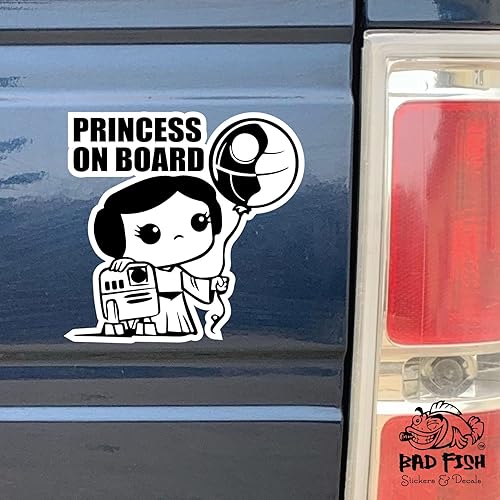 Miniatura 2 de Bad Fish Custom Decals Paquete de 2 calcomanías de princesa a bordo, divertidas y bonitas, vinilo permanente brillante de alta calidad, resistente