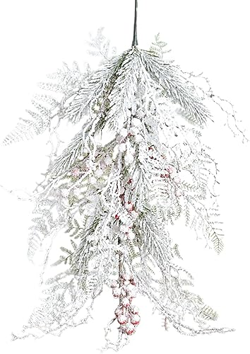 Miniatura 9 de Guirnalda blanca de Navidad para decorar exteriores, guirnalda de lágrimas de Navidad de 1822 pulgadas, adornos colgantes artificiales para puerta