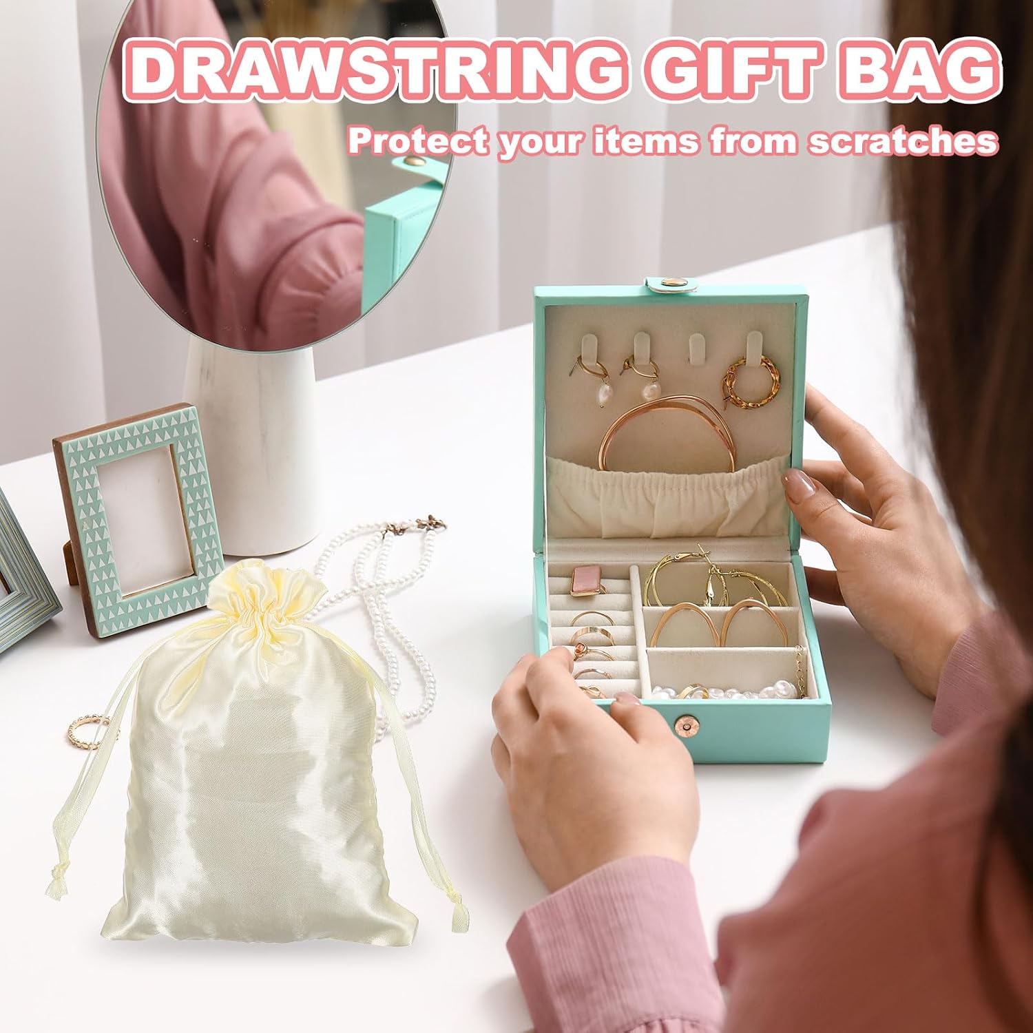 PATIKIL Satin Drawstring Favor Bags, (11.4" x 7.5", Gold Pink) (3Pcs), Satin Gift Bags Gift Pouches with Drawstrings, Suit for - Wedding/Festival/Birthday/Celebration image 4
